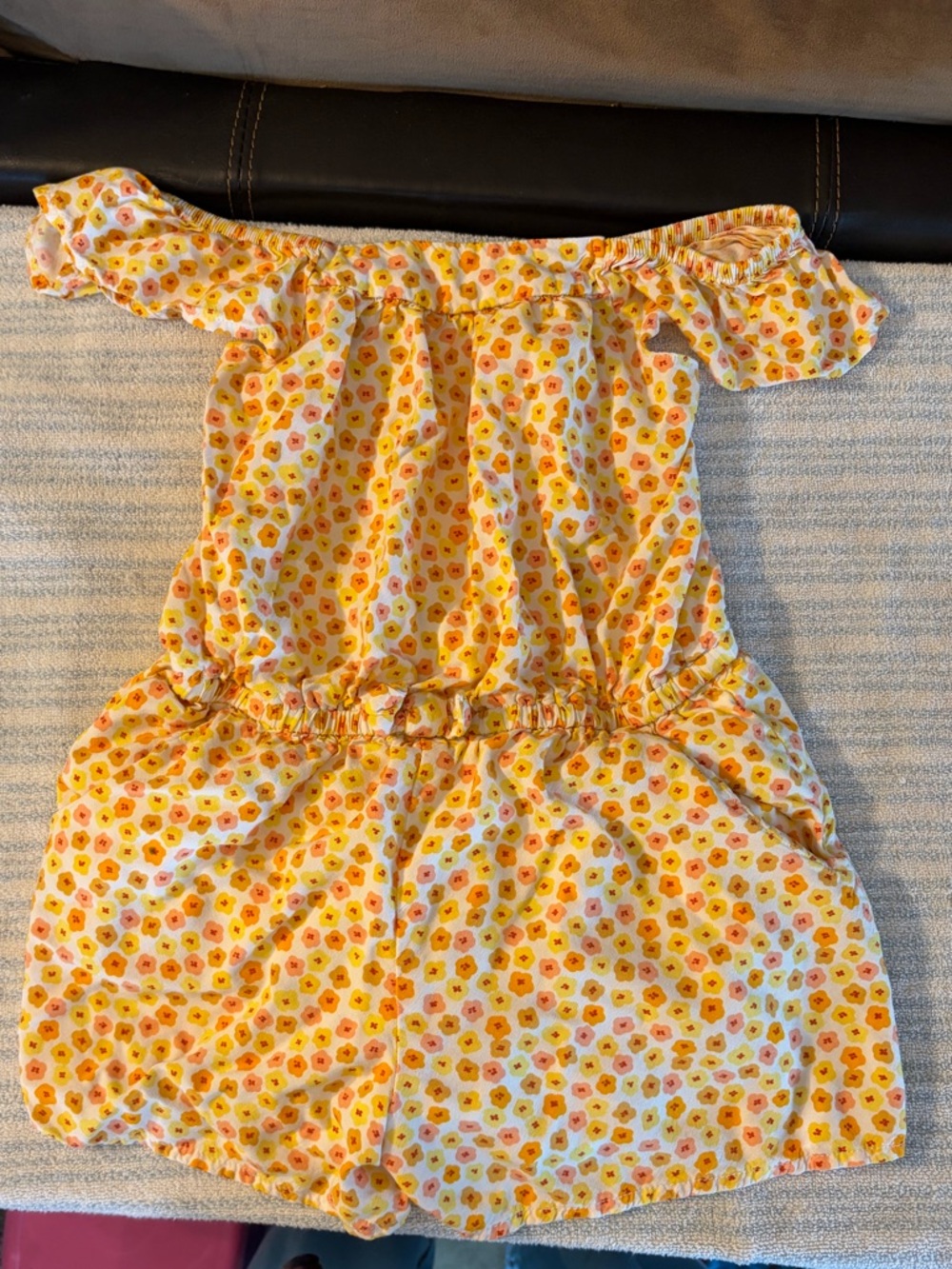 Cat & Jack Yellow Floral Off-Shoulder Romper with pockets